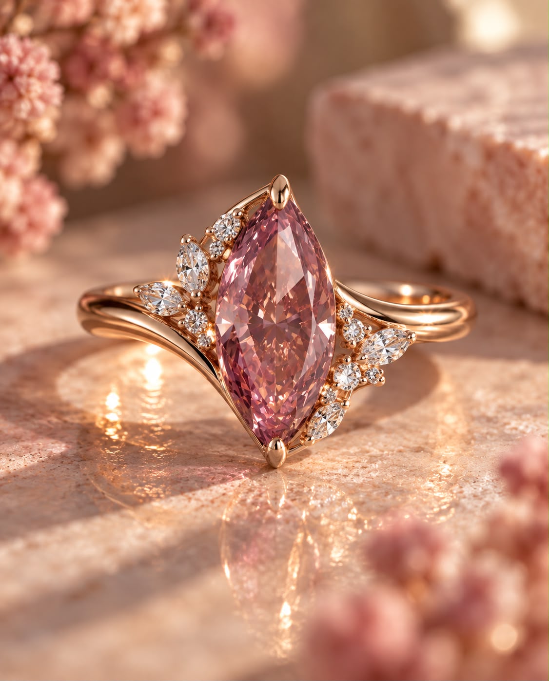 Blush Marquise Diamond Halo Ring
