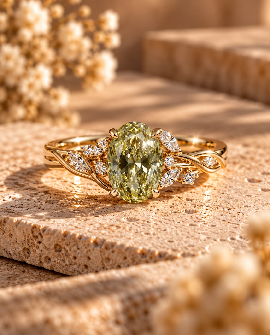 Fancy Yellow Oval Diamond Vine Ring
