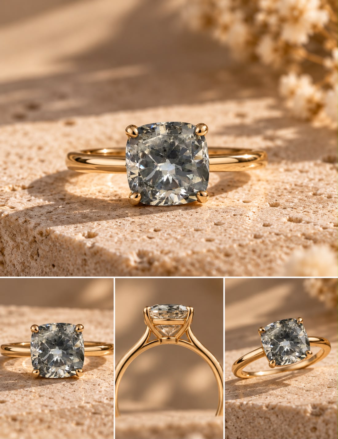 Grey Cushion Lab-Grown Diamond Ring